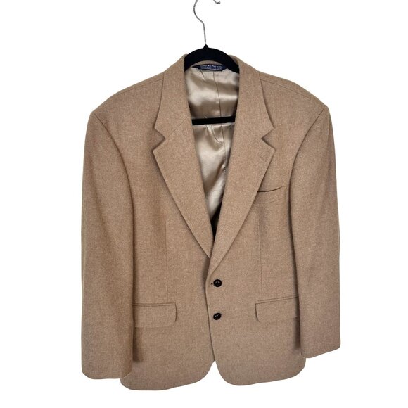 Mens Tan Lambswool Blazer Vtg Lands End XL Jacket 2 Button Lined 42R Camel Hair - Picture 1 of 10